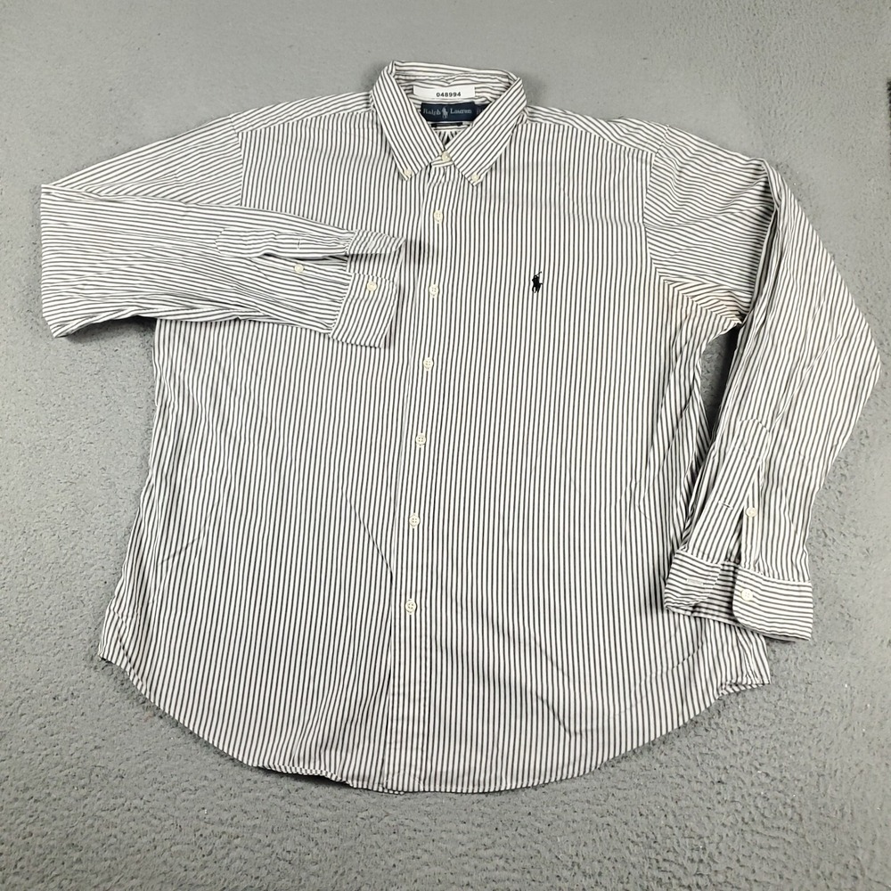 Ralph Lauren Shirt Mens Size XL Gray Striped Pony Casual Button Up Long Sleeve *